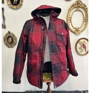 The North Face HyVent Plaid Winter Ski Jacket Parka Red Black Vintage Y2K Mens S